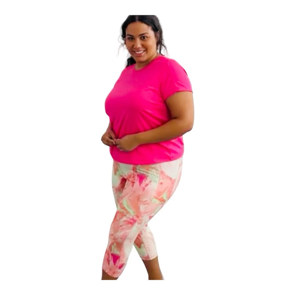 New ID IDEOLOGY Plus Size Printed Cropped Leggings Pink Shock 1X